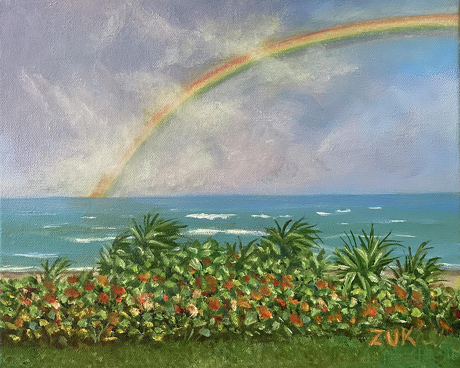 Rainbow at the Beach Painting by Karen Zuk Rosenblatt