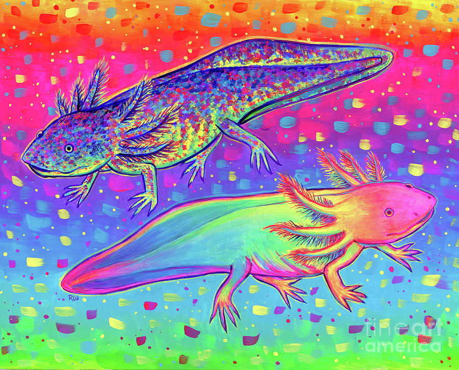 Rainbow Axolotls Painting by Rebecca Wang