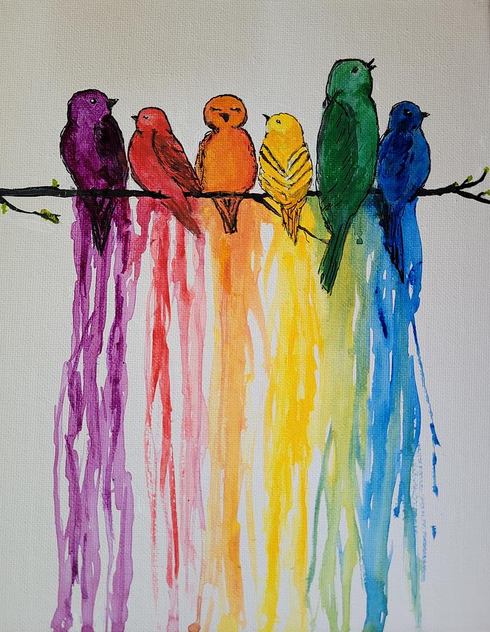 Bird Painting - Rainbow Birdies by Betty-Anne McDonald