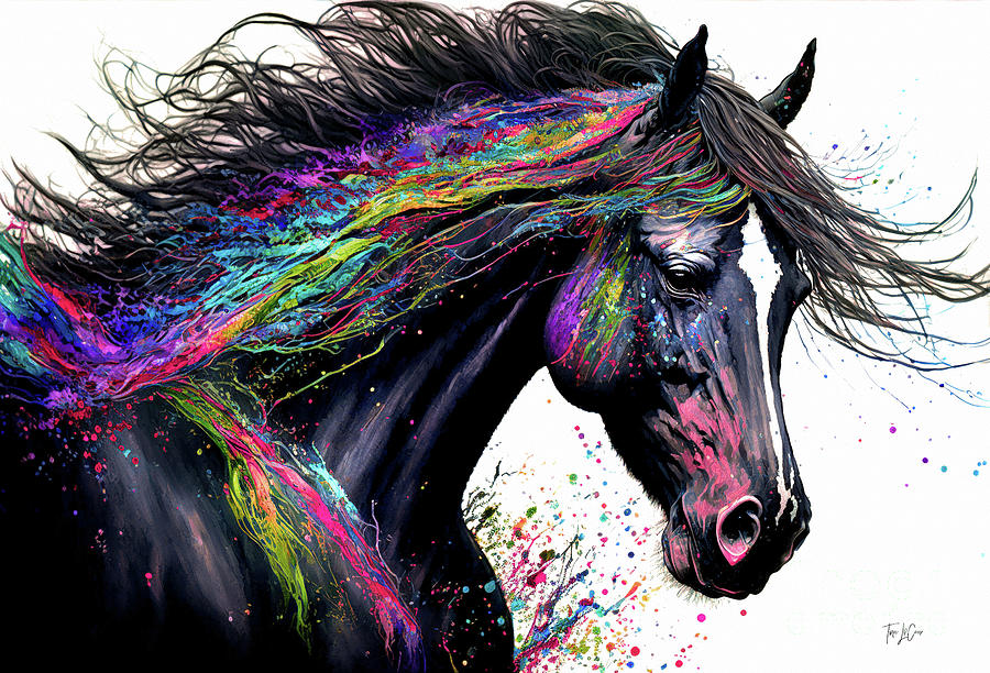 Rainbow Black Stallion Painting by Tina LeCour