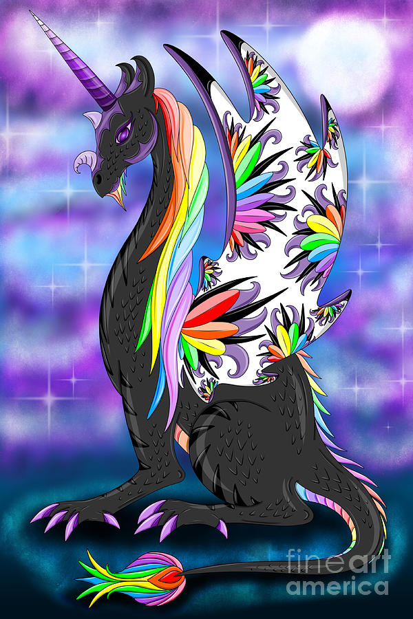 Rainbow black unicorn dragon Digital Art by Melanie Jeyakkumar - Pixels