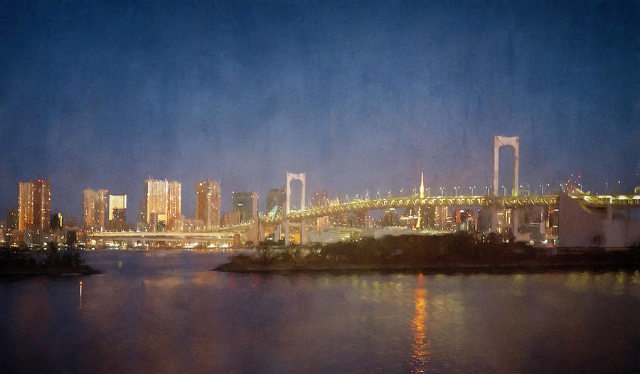 Skyline Photograph - Rainbow Bridge Tokyo Japan Painterly by Joan Carroll