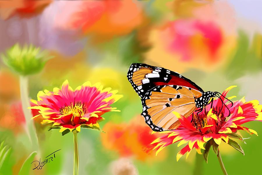 Rainbow Butterfly Video Painting Digital Art by David Luebbert