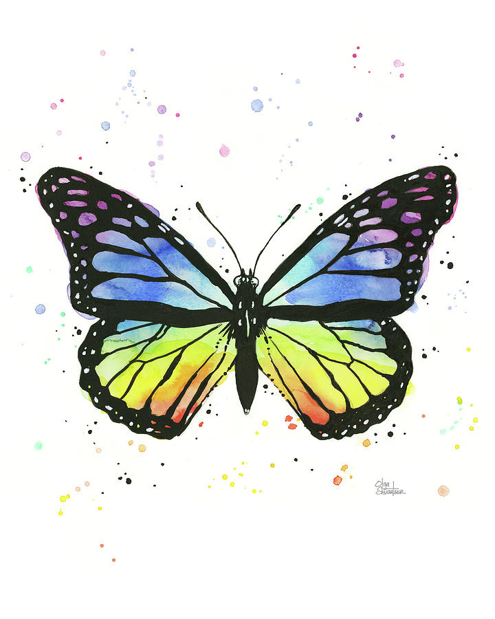Butterfly Painting - Rainbow Butterfly Watercolor Vertical Print  by Olga Shvartsur