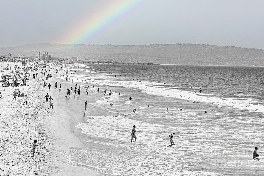 Rainbow BW Beach Scene Photograph by David Zanzinger