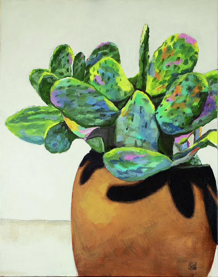 Rainbow Cactus Painting by Debbie Brown