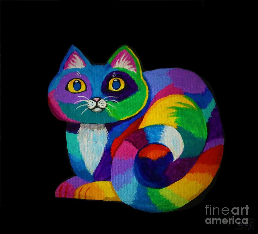 Rainbow Calico Kitty Painting by Nick Gustafson