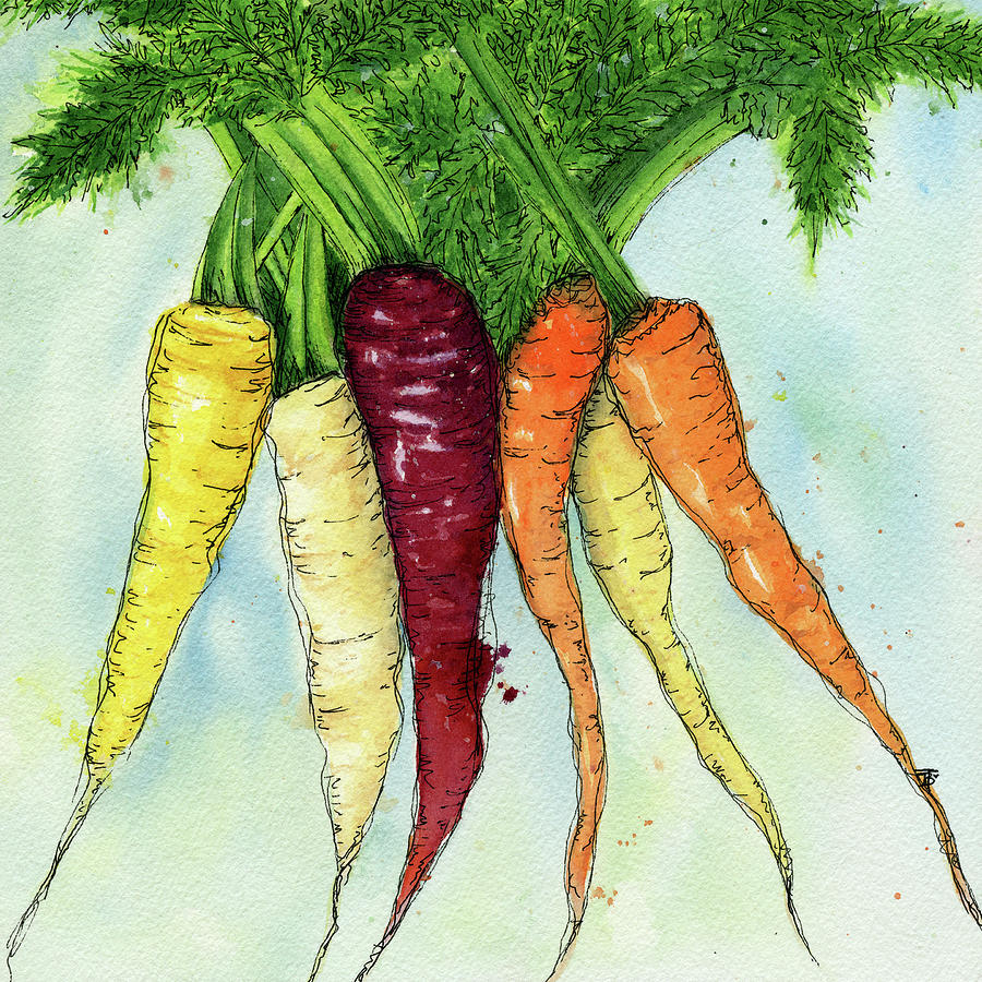 Rainbow Carrots Painting by Beth Taylor