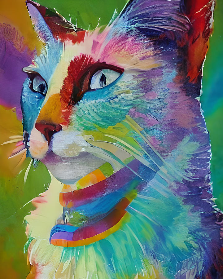 Rainbow Cat Painting Digital Art by Ervina Anandhita - Pixels