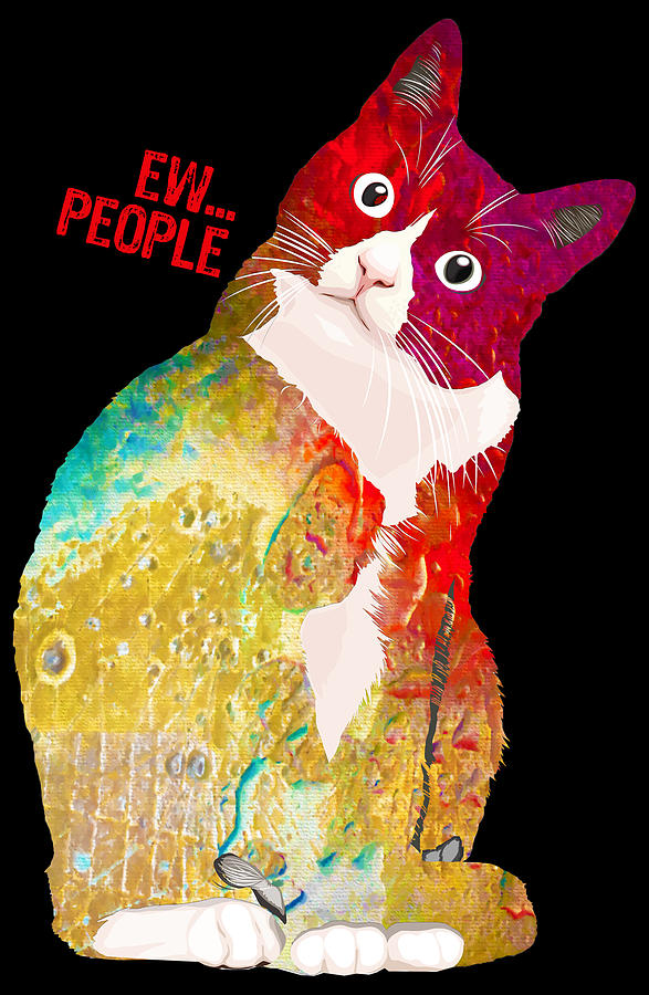 Rainbow cat shirt funny womens ew people meowy cat lovers T-Shirt Painting by Tony Rubino