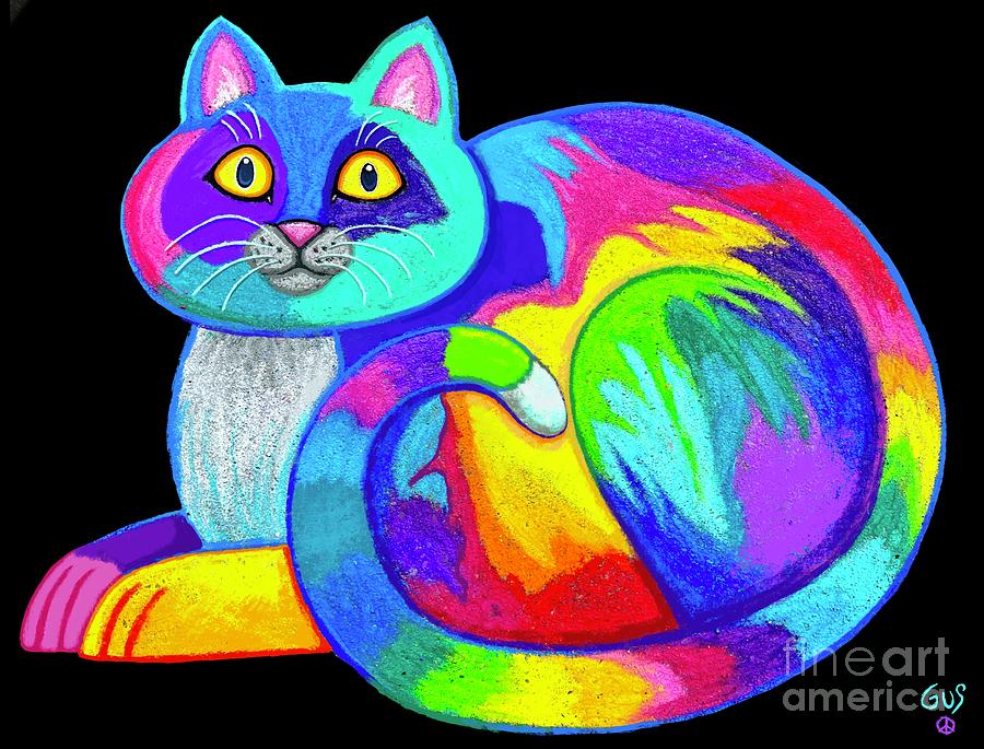 Rainbow Chalk Cat Drawing by Nick Gustafson Fine Art America