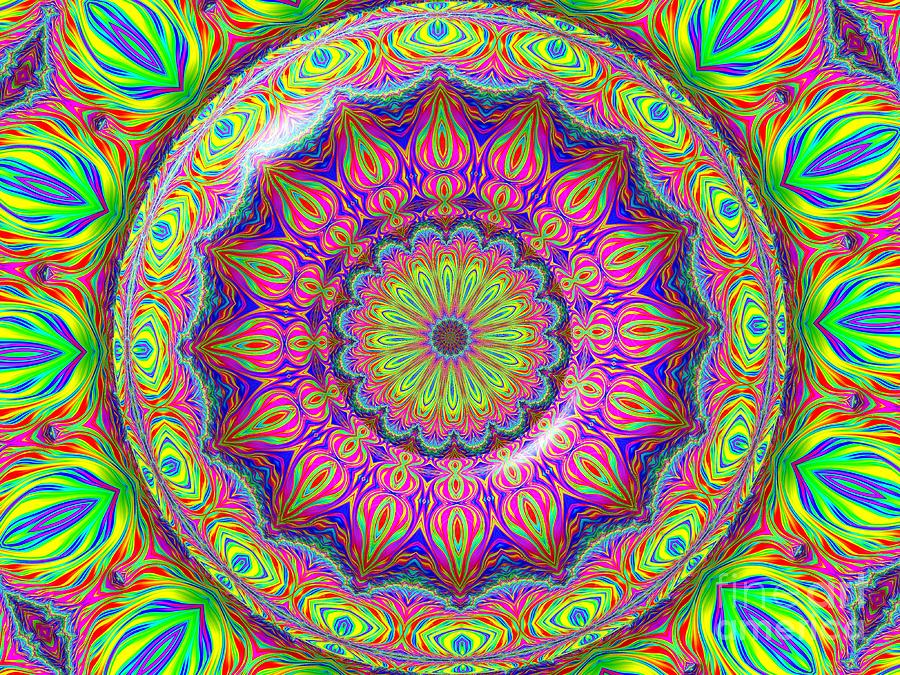 Rainbow Colored Abstract Fractal Kaleidoscope Under Glass Digital Art by Rose Santuci-Sofranko