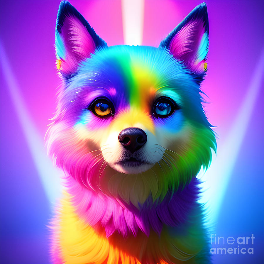 Rainbow-Colored Puppy Portrait - A Beautiful Canine Masterpiec Digital ...