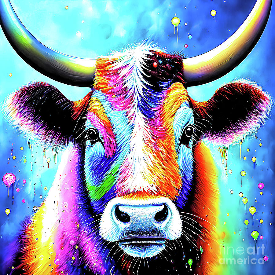 Rainbow Cow Portrait Digital Art by Elisabeth Lucas - Fine Art America