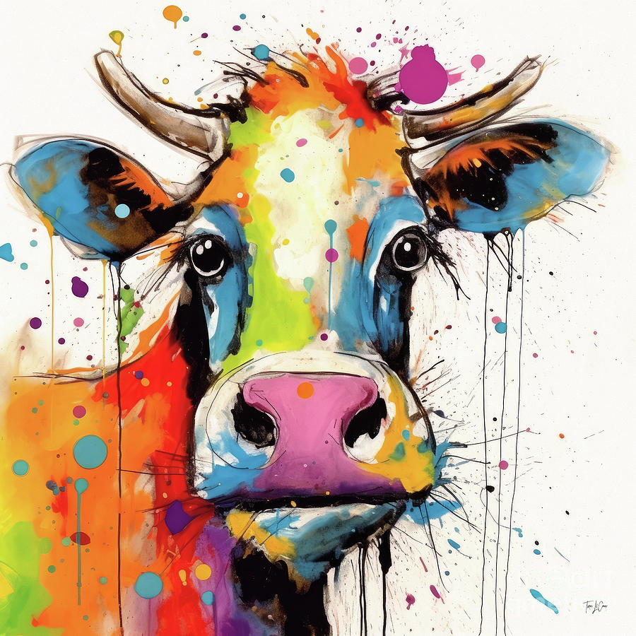 Rainbow Cow Painting by Tina LeCour