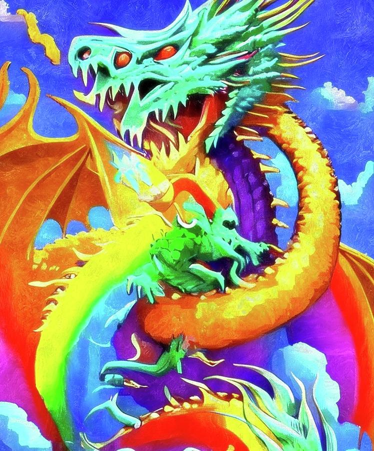 Rainbow Dragon Digital Art by Ally White - Pixels