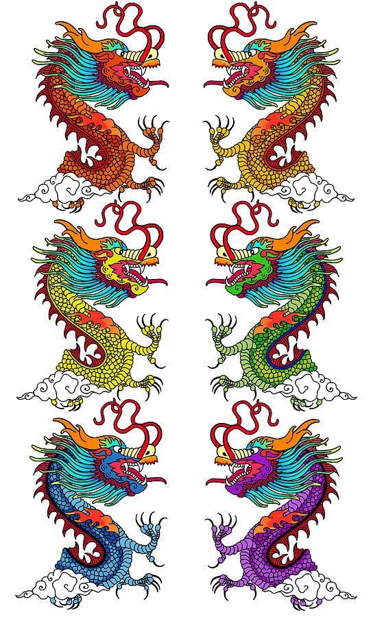Rainbow Dragon Heads Mixed Media by Anthony Seeker