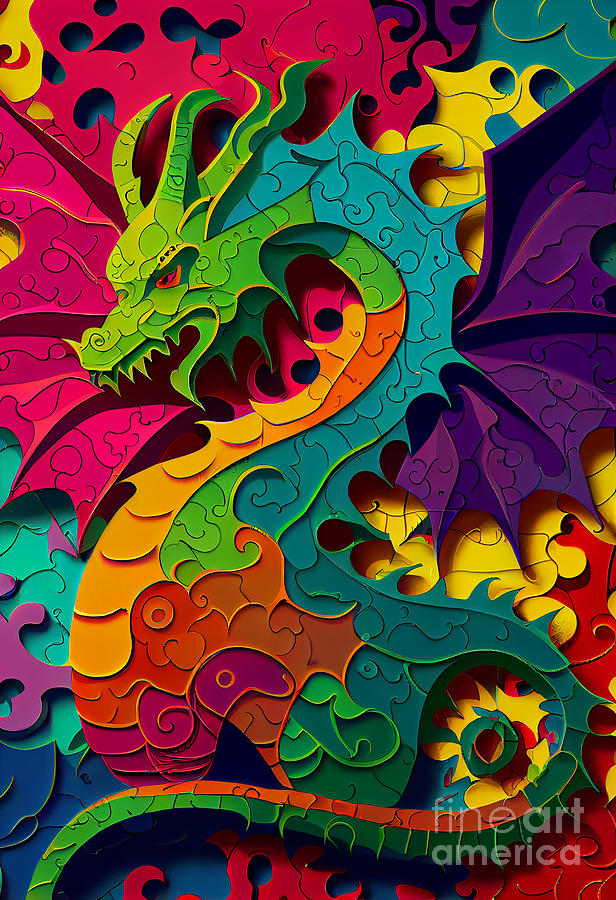 Fantasy Digital Art - Rainbow Dragon by Sabantha