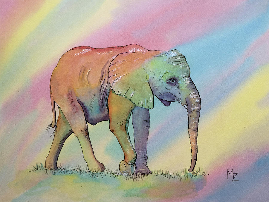 Rainbow Elephant Painting by Margaret Zabor