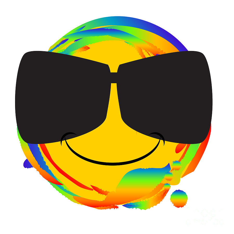 Rainbow Emoji Rings Smile Face With Dark Sunglasses Digital Art by Bigalbaloo Stock