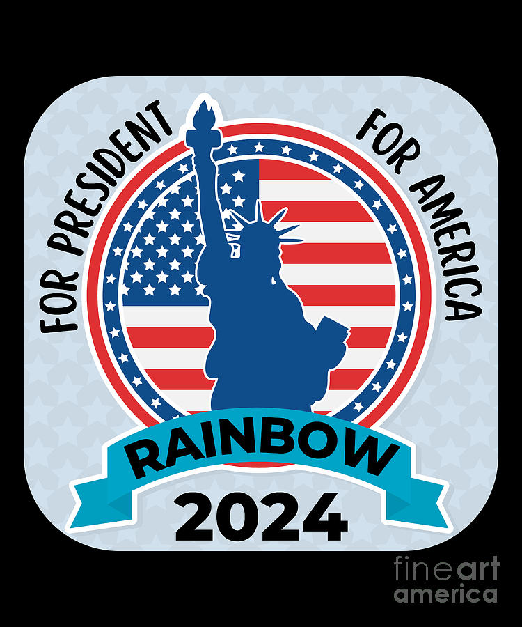 Rainbow For President 2024 with Flag and Statue of Liberty Digital Art