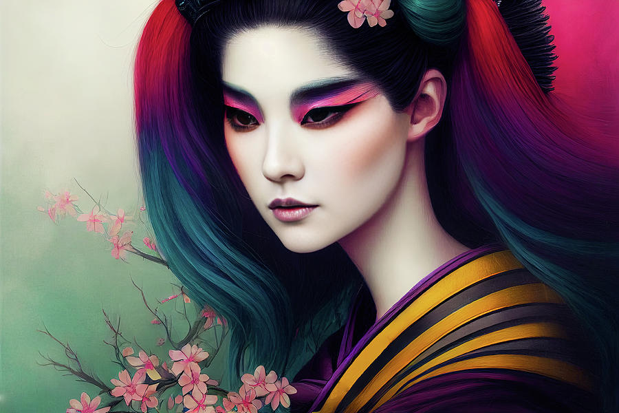 Rainbow geisha Digital Art by Edvinas Capskas - Pixels