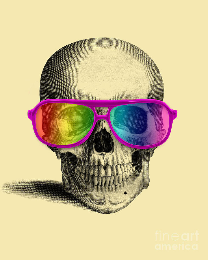 Skull Mixed Media - Rainbow glasses skull by Madame Memento