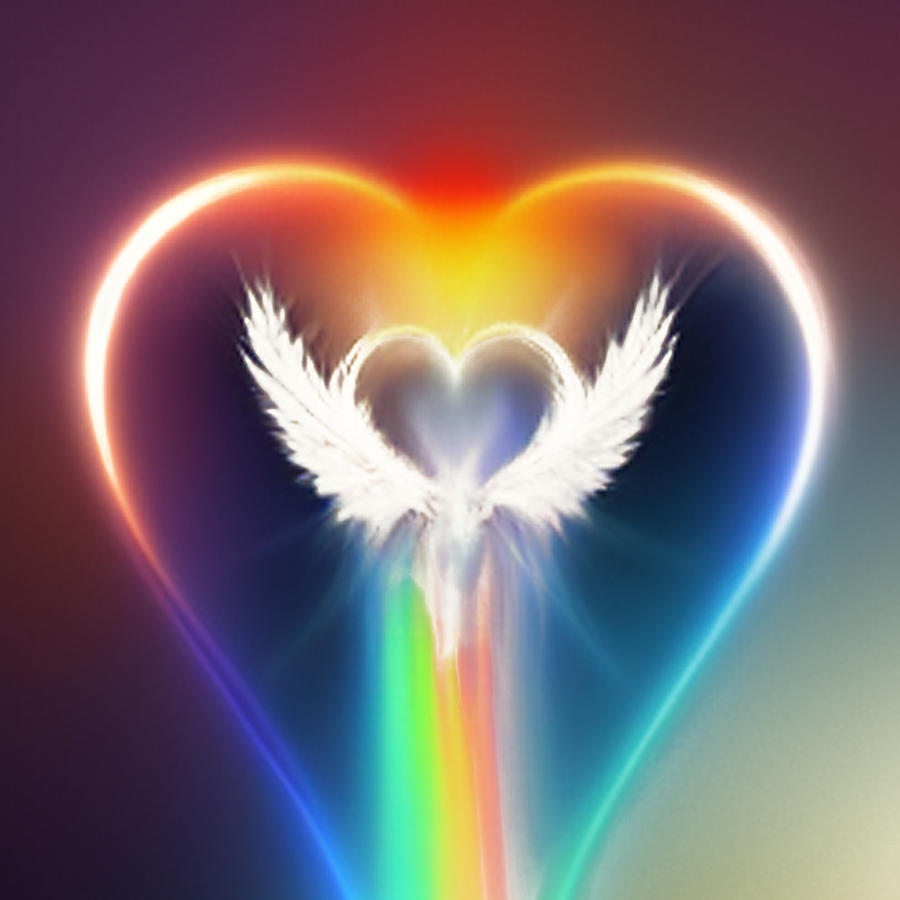 Rainbow Heart Angel Wings Digital Art by Amelia Carrie
