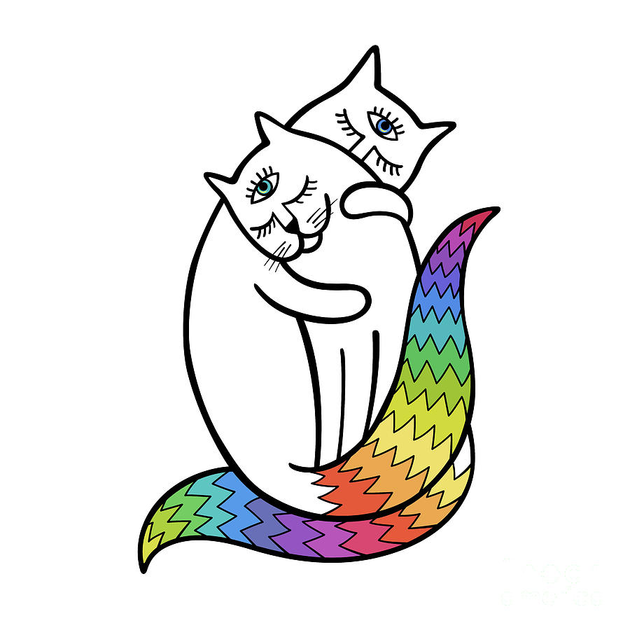 Cat Digital Art - Rainbow hugs by Olga Zelenkova