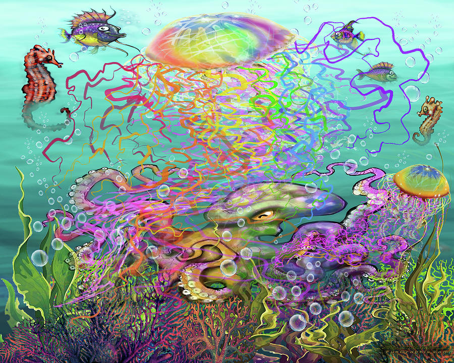 Rainbow Jellyfish and Friends Digital Art by Kevin Middleton