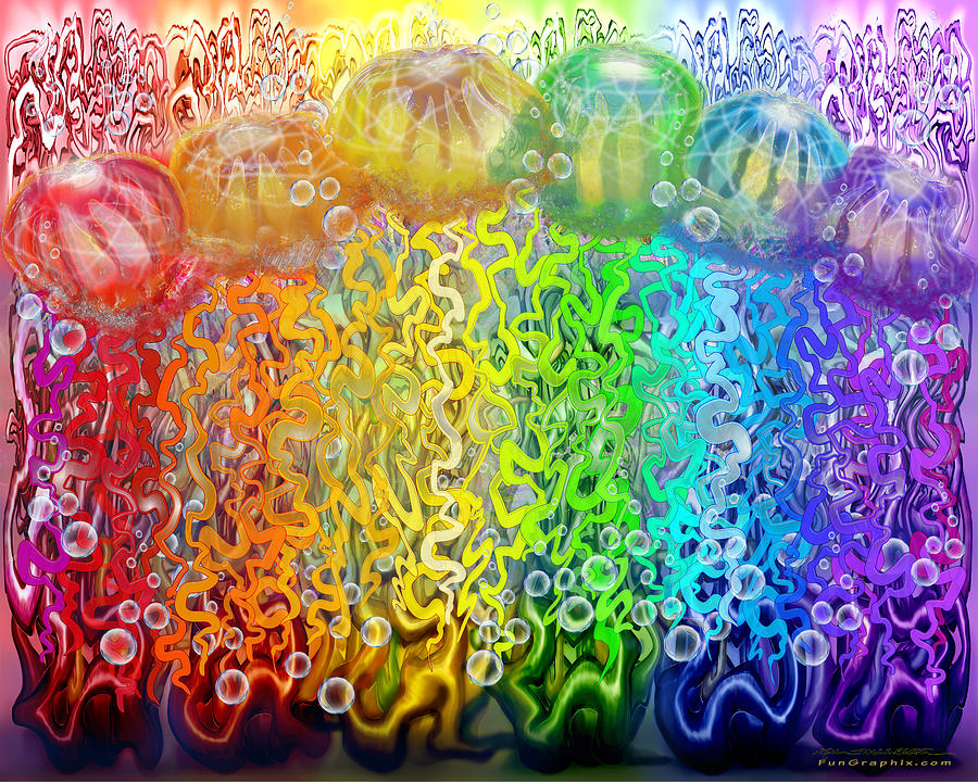Rainbow Jellyfish Tentacles Digital Art