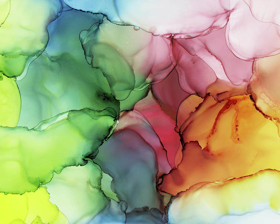 Abstract Painting - Rainbow Kaleidoscope Abstract Ink by Olga Shvartsur