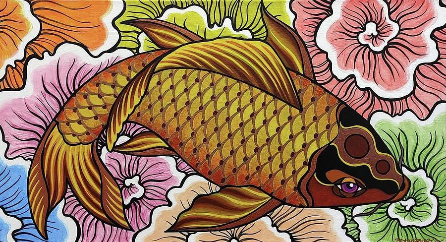 Rainbow Koi Fish  Painting by Bryon Stewart