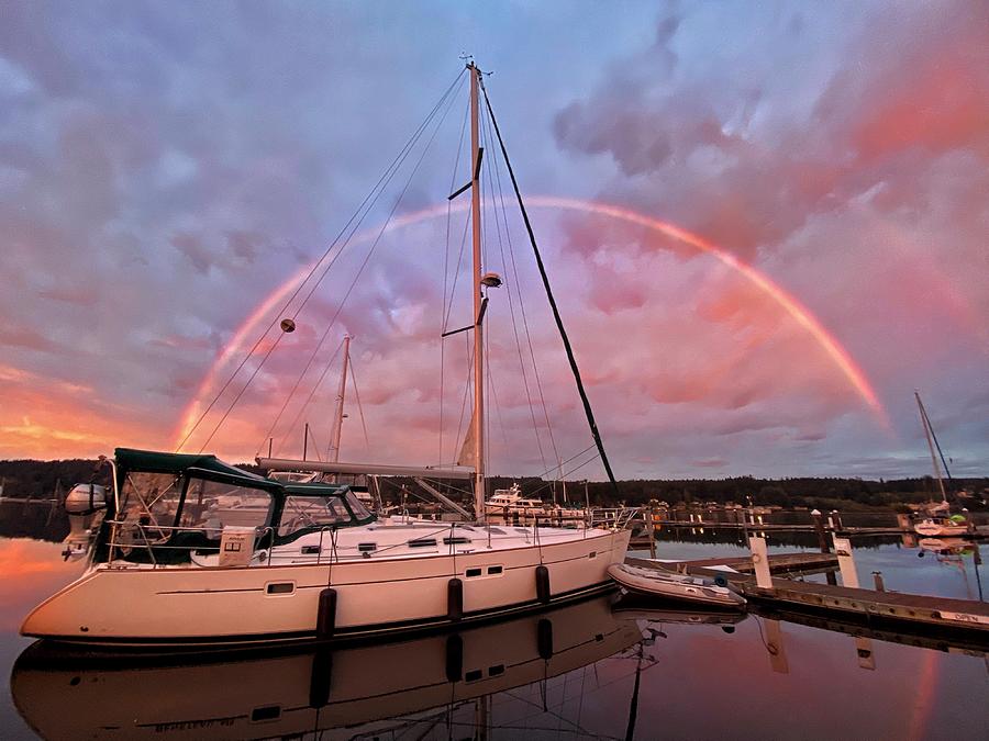 Double Rainbow Marina Sunrise Photograph by Jerry Abbott
