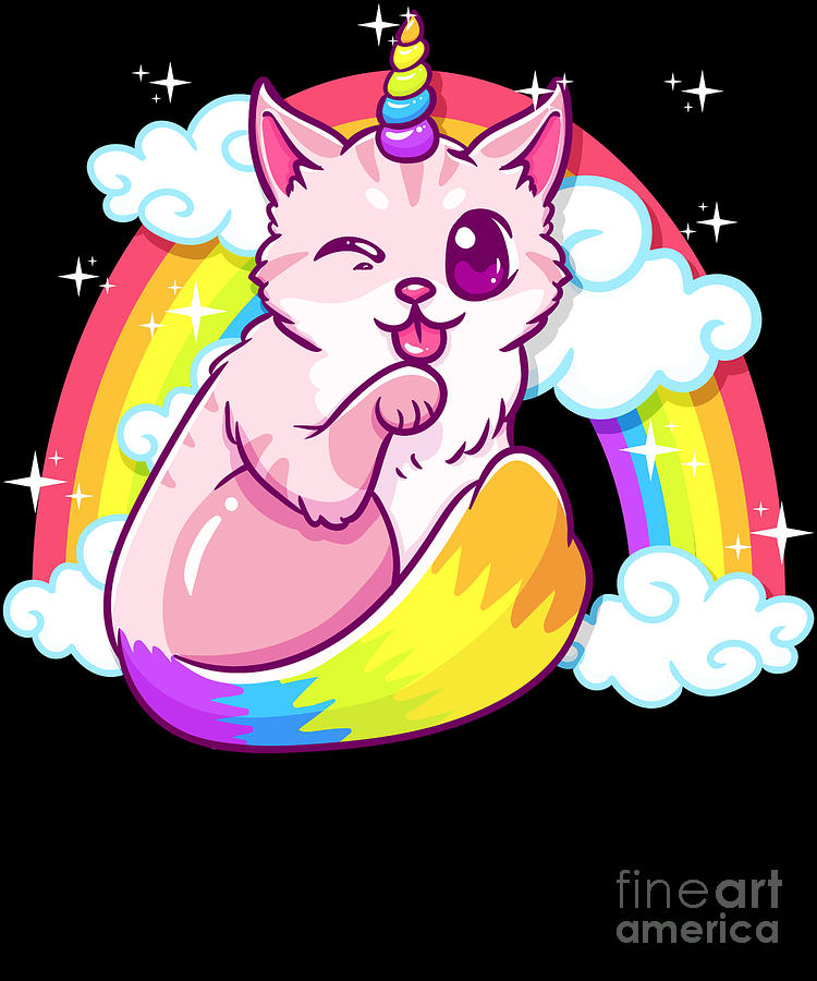 Rainbow Meowgical Caticorn Majestic Cat Unicorn Digital Art by The ...