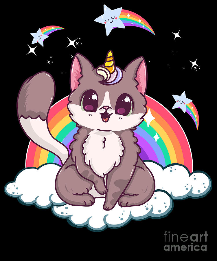 Rainbow Meowgical Caticorn Majestic Cute Cat Digital Art by The Perfect ...