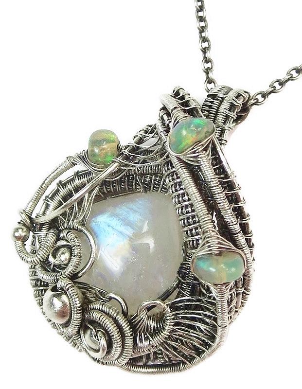 Rainbow Moonstone Pendant with Ethiopian Opals Jewelry by Heather ...