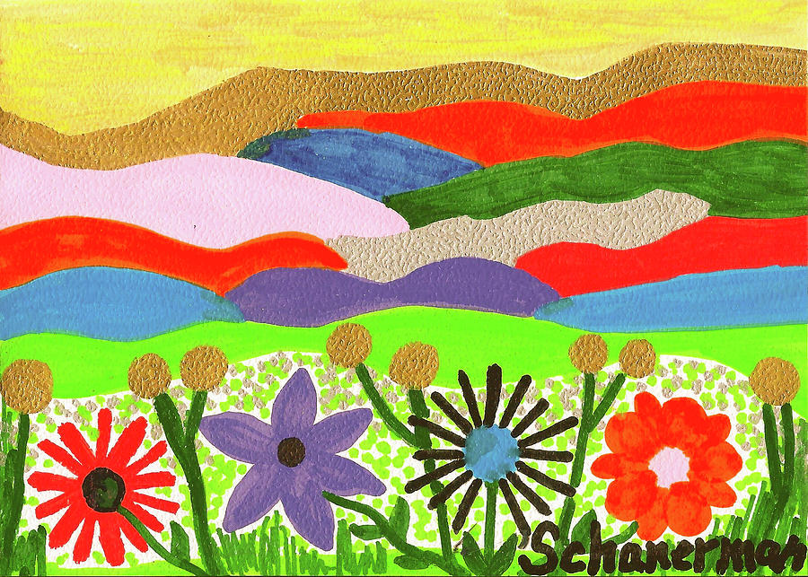 Rainbow Mountain and Wacky Wildflowers Drawing by Susan Schanerman