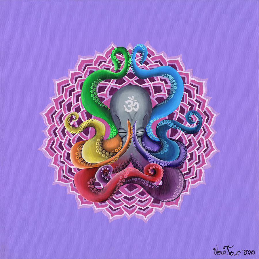 Octopus Painting - Rainbow Octopus by Vera Tour