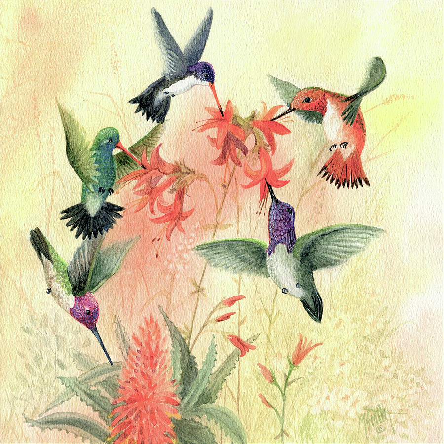 Rainbow of Hummingbirds Painting by Marilyn Smith