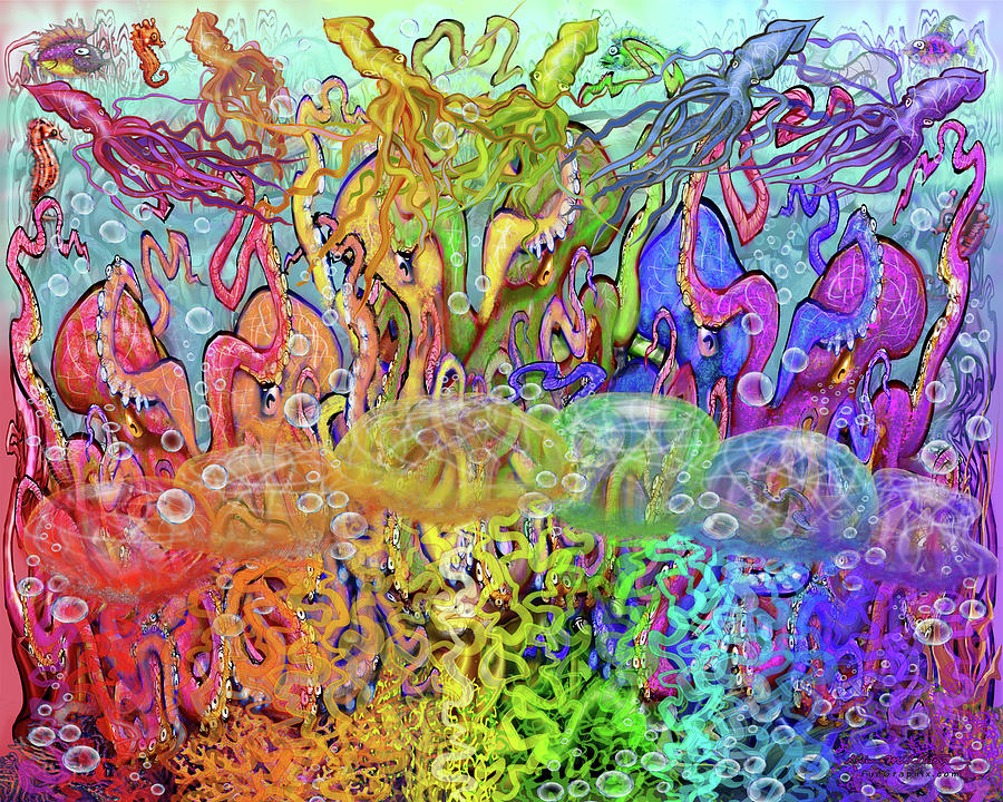 Rainbow of Tentacles Digital Art by Kevin Middleton