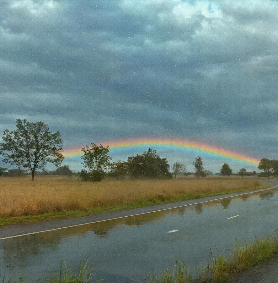 Rainbow Over A Country Road Digital Art by Deborah League
