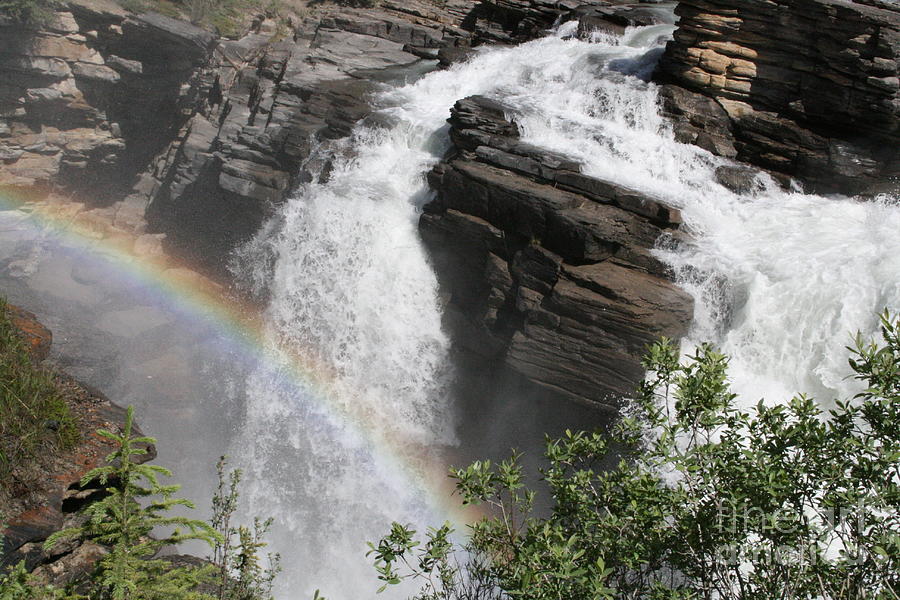 Banff National Park Photograph - Rainbow Over Falls by Mary Mikawoz