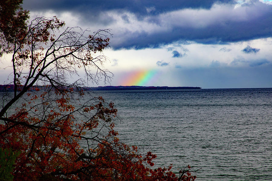 Rainbow over Grand Traverse Bay in Traverse City Michigan Photograph by Eldon McGraw