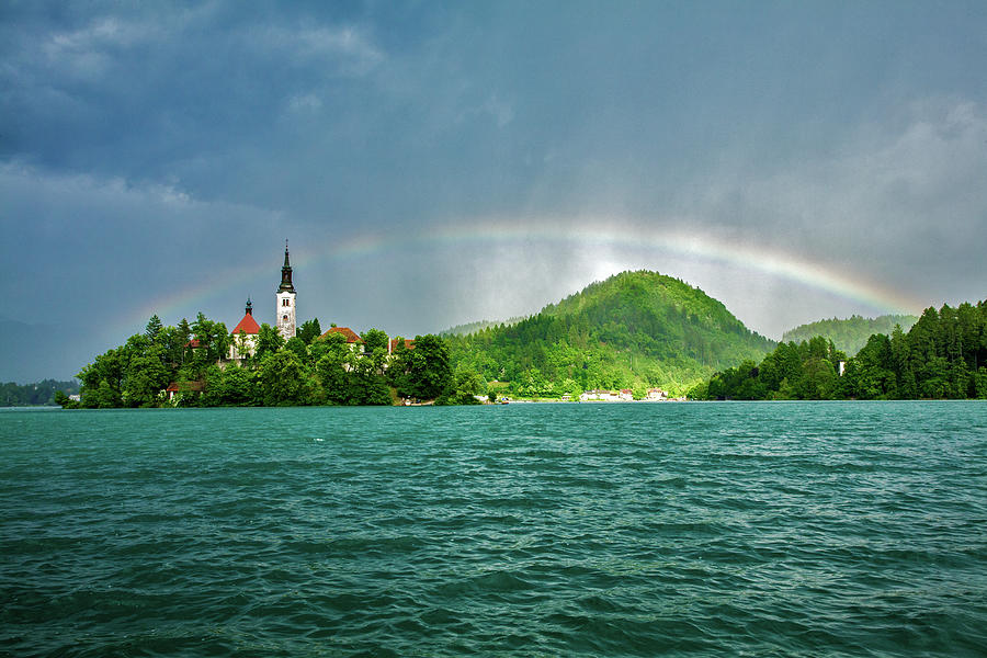 Rainbow over Lake Bled Photograph by Ian Middleton