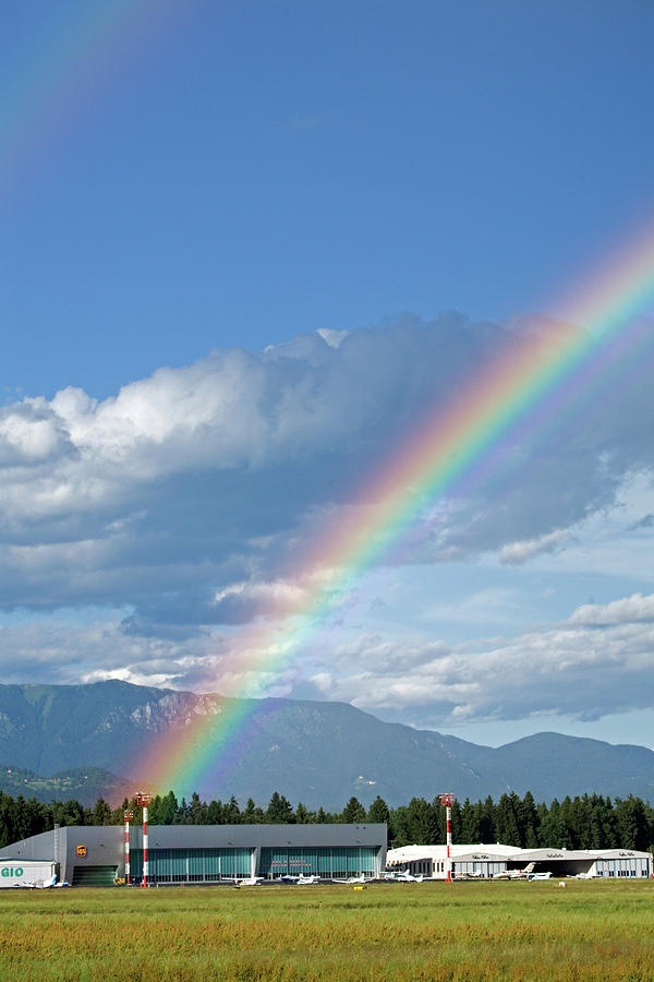 Rainbow over Ljubljana Joze Pucnik Airport, Slovenia. Photograph by Ian Middleton