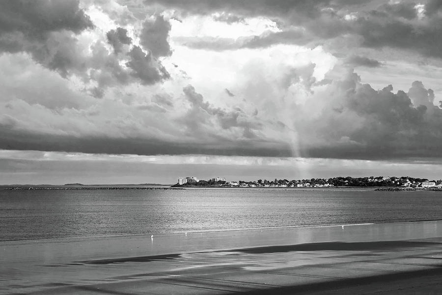 Rainbow over Winthrop From Revere Beach Dramatic Sky Black and White Photograph by Toby McGuire