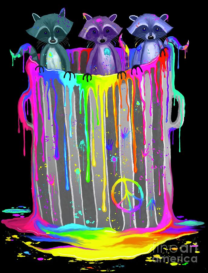 Rainbow Painted Raccoons  Digital Art by Nick Gustafson