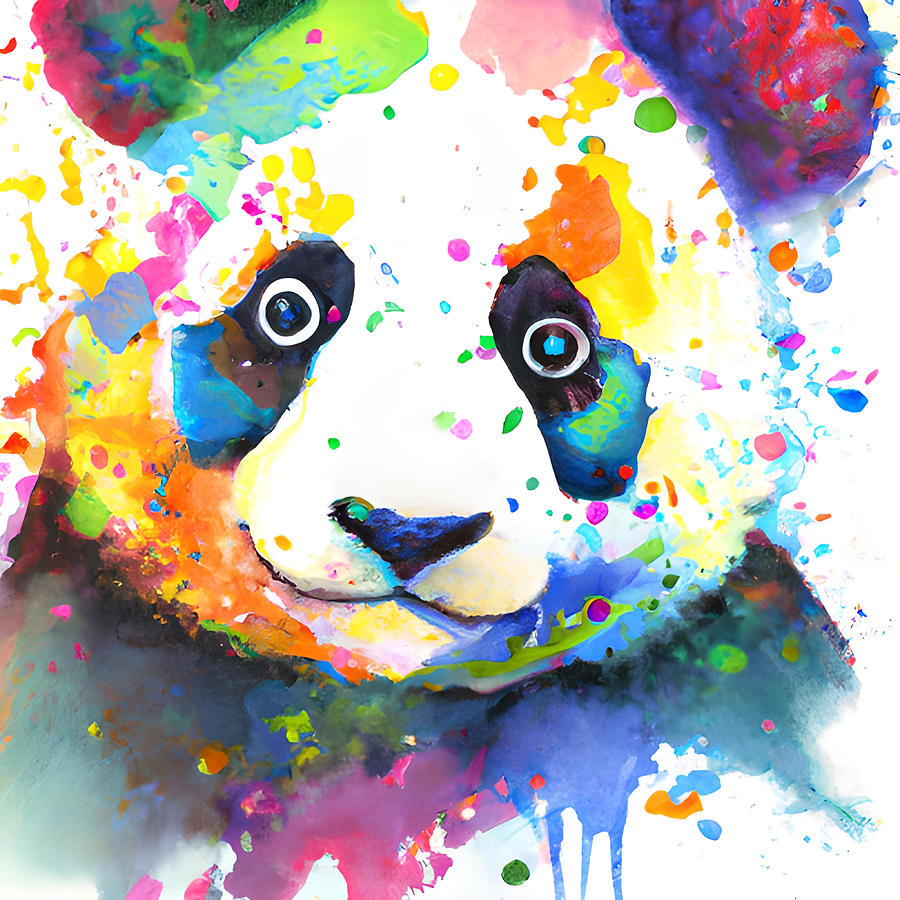 Rainbow Panda Watercolor Portrait Digital Art by Amalia Suruceanu