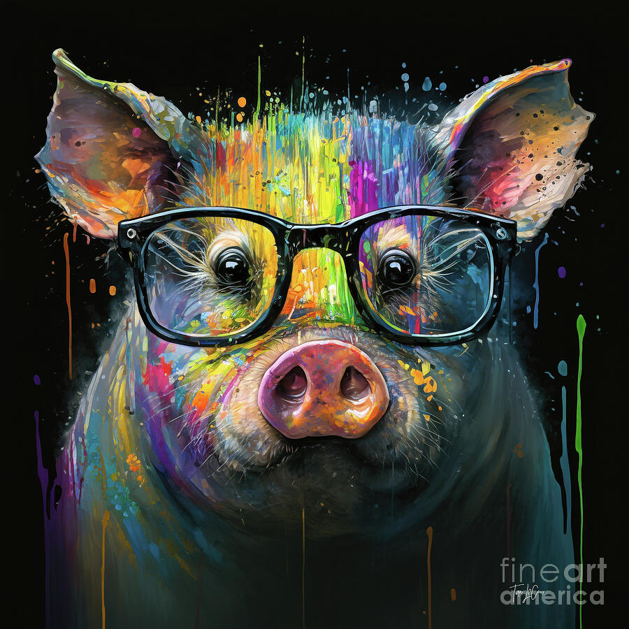 Rainbow Pig Painting by Tina LeCour